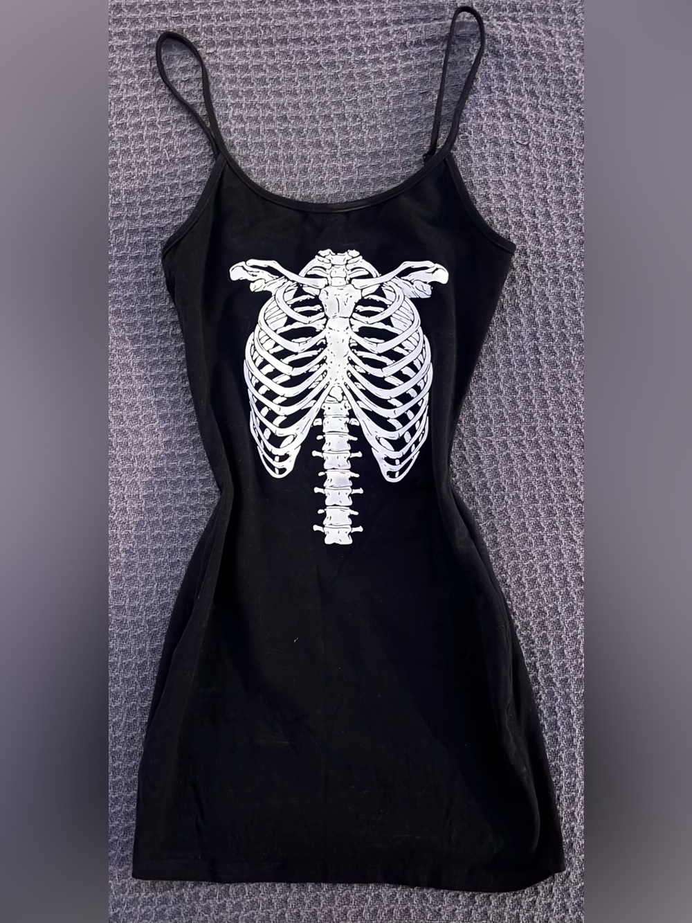 Women’s Black Skeleton Graphic One-Piece spaghetti strap Bodycon Dress